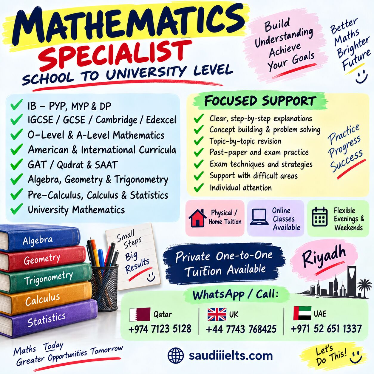 Riyadh, Lessons Offered, MATHEMATICS SPECIALIST &ndash; SCHOOL TO UNIVERSITY LEVEL