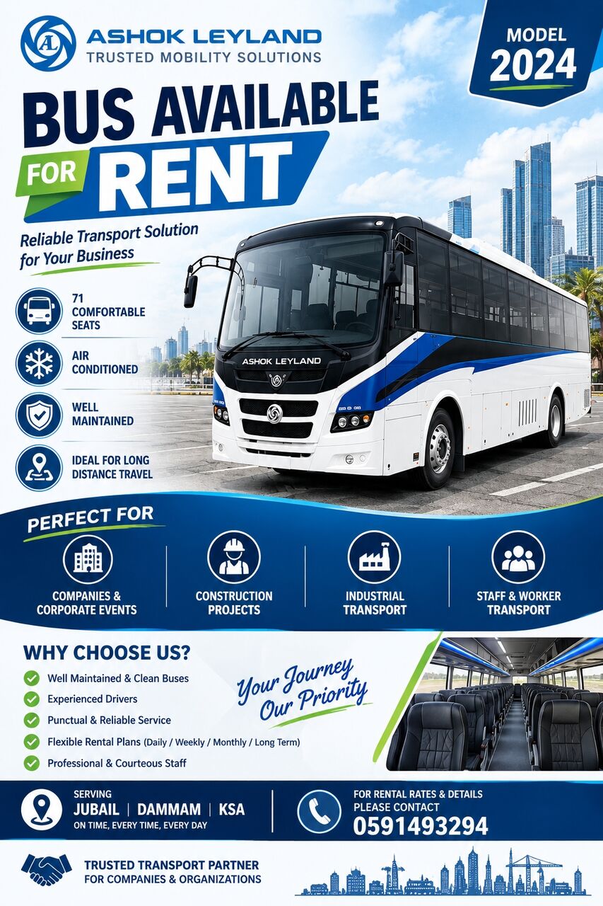 Jubail, Equipment Rental, 71 Seater Ashok Leyland Buss Available For Rent