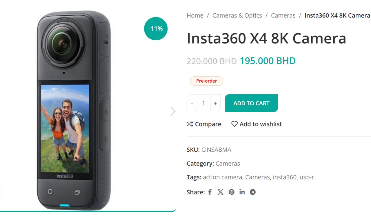 Hoora, Electronics, BHD 120,  Insta360 X4 Action Camera - Used