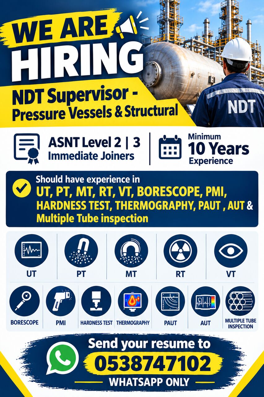 Jubail, Jobs, NDT Supervisor - Pressure Vessels & Structural | ASNT
