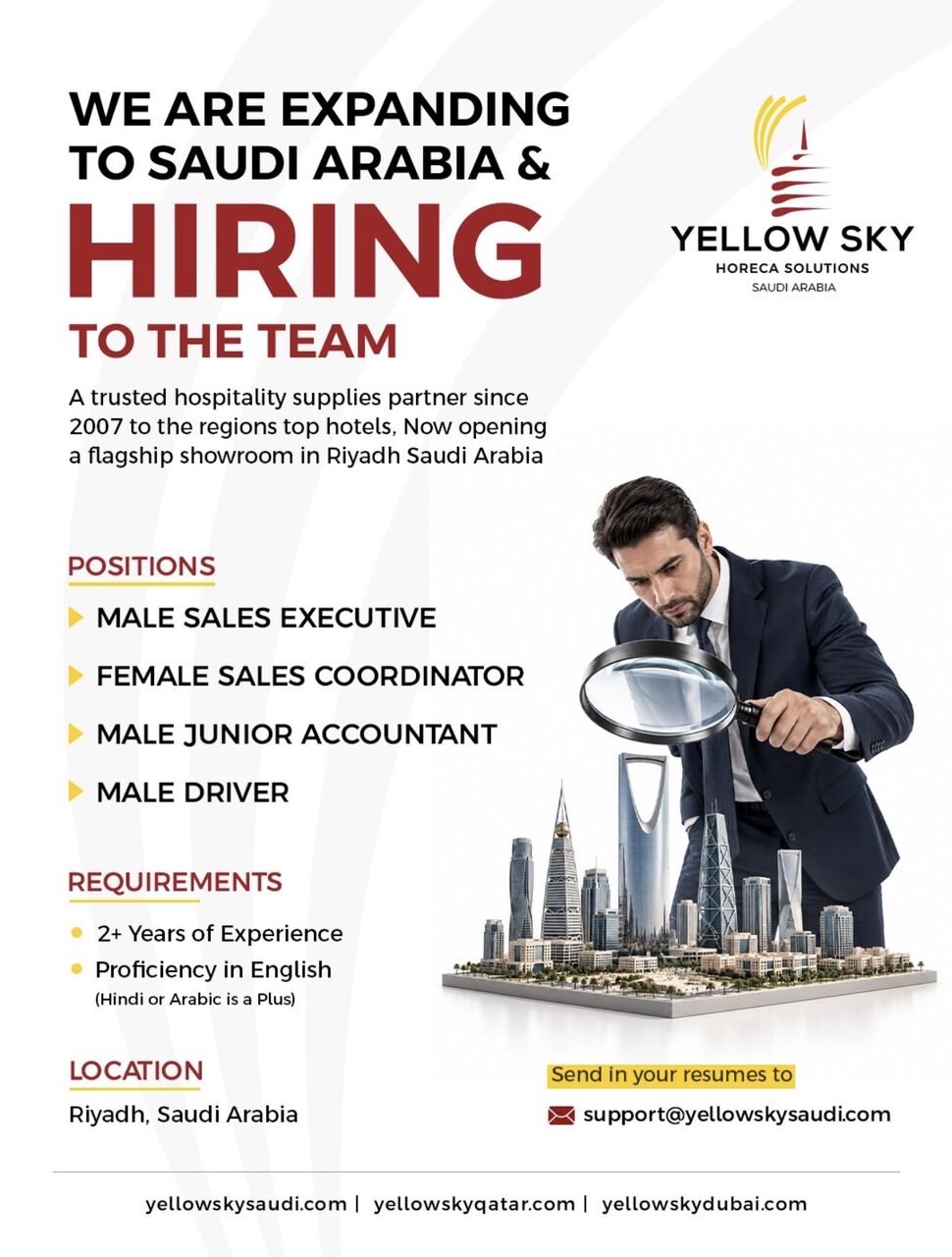 King Fahad District, Jobs, Looking Sales Executives ,Sales Coordinator , Male Junior Account , Driver .