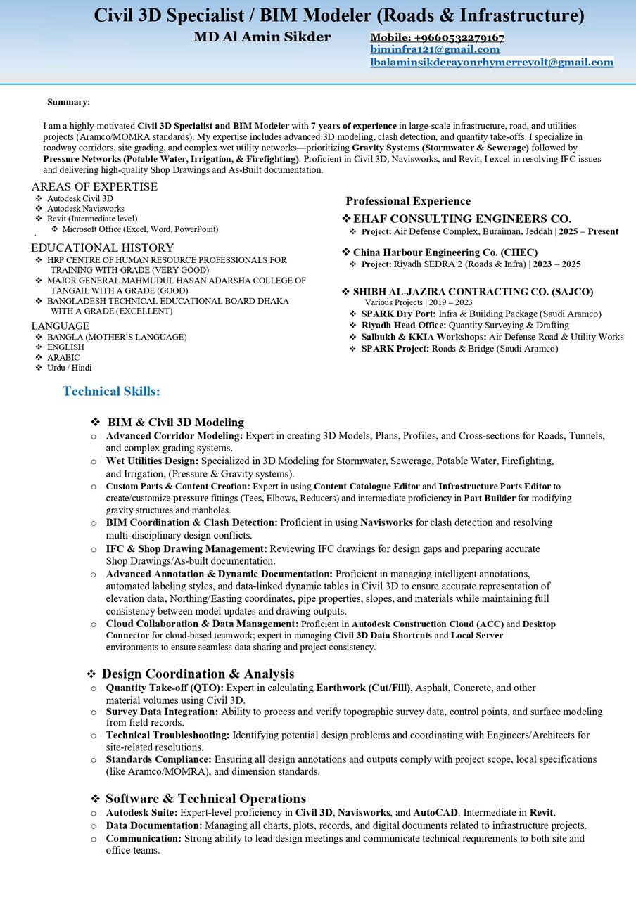 Riyadh, Job Seekers, BIM Modeler (infrastructure)