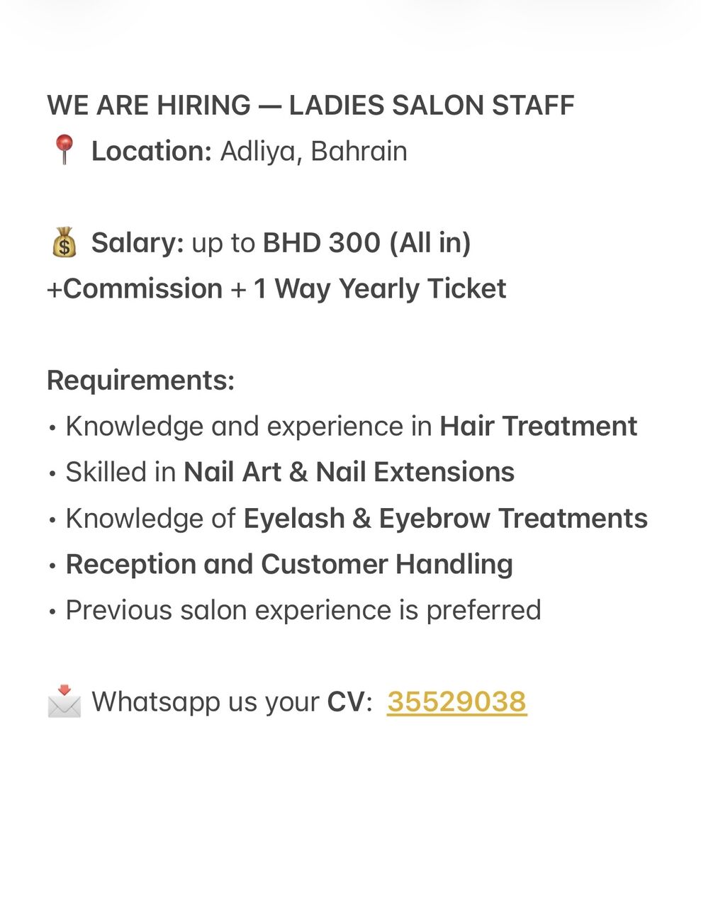 Adliya, Jobs, Ladies Salon