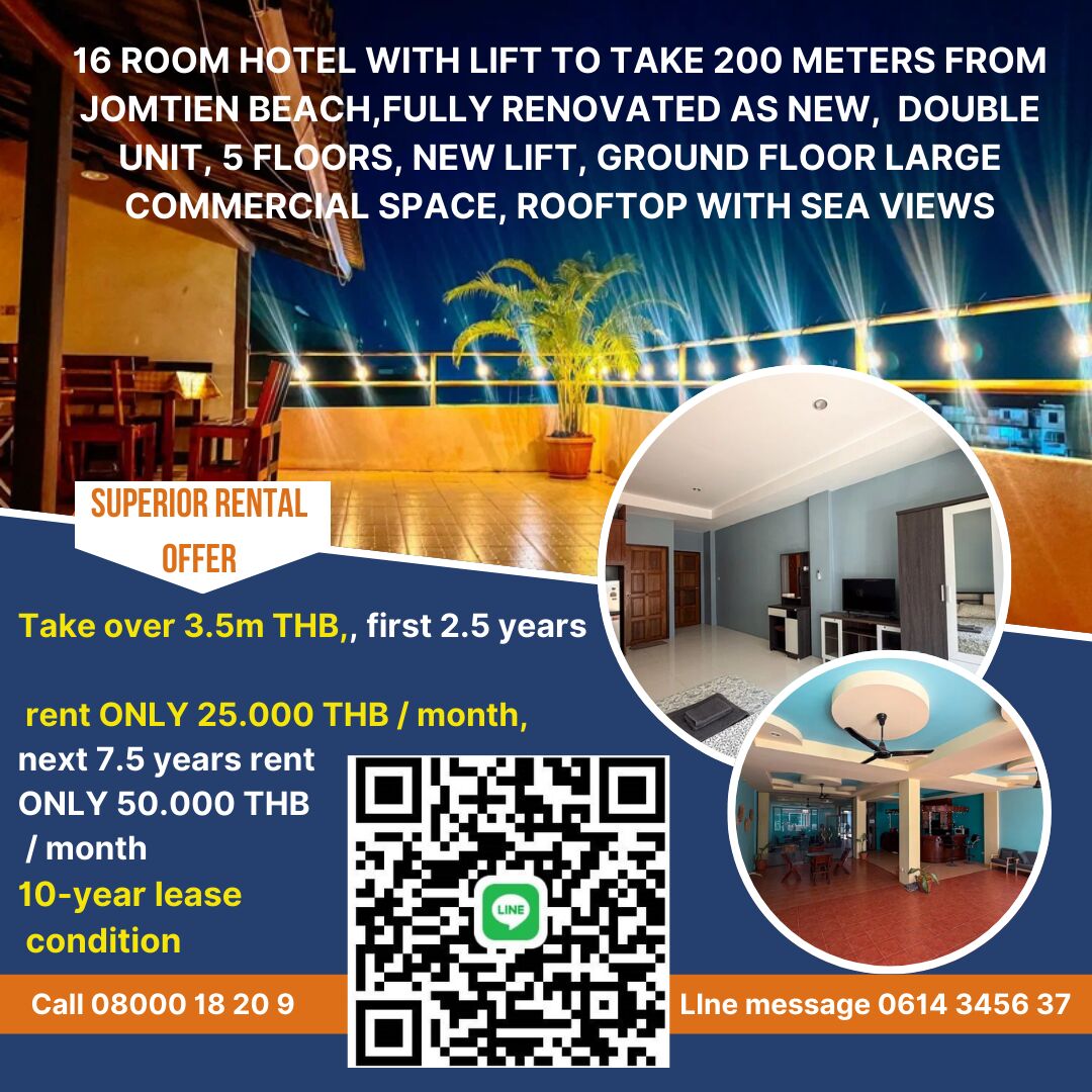 Bangkok, Real Estate For Sale, THB 22500000,  6 BR,  200 Sq. Meter,  16-Room Hotel With Elevator For Sale Near Jomtien Beach