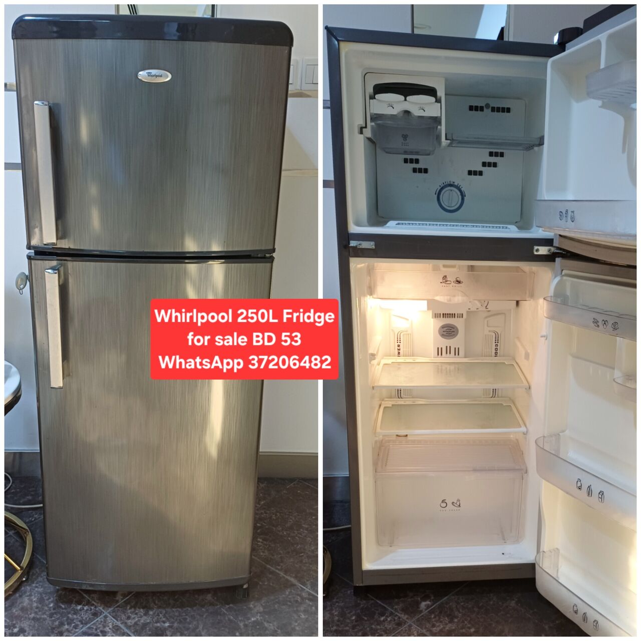 Manama, Appliances, BHD 53,  ✅️ Whirlpool 250 L Fridge For Sale In Good Condition With Delivery