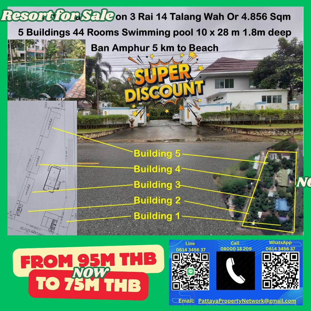Bangkok, Real Estate For Sale, THB 75000000,  6 BR,  4856 Sq. Meter,  DISCOUNTED RESORT SALE BAN AMPHUR, PATTAYA