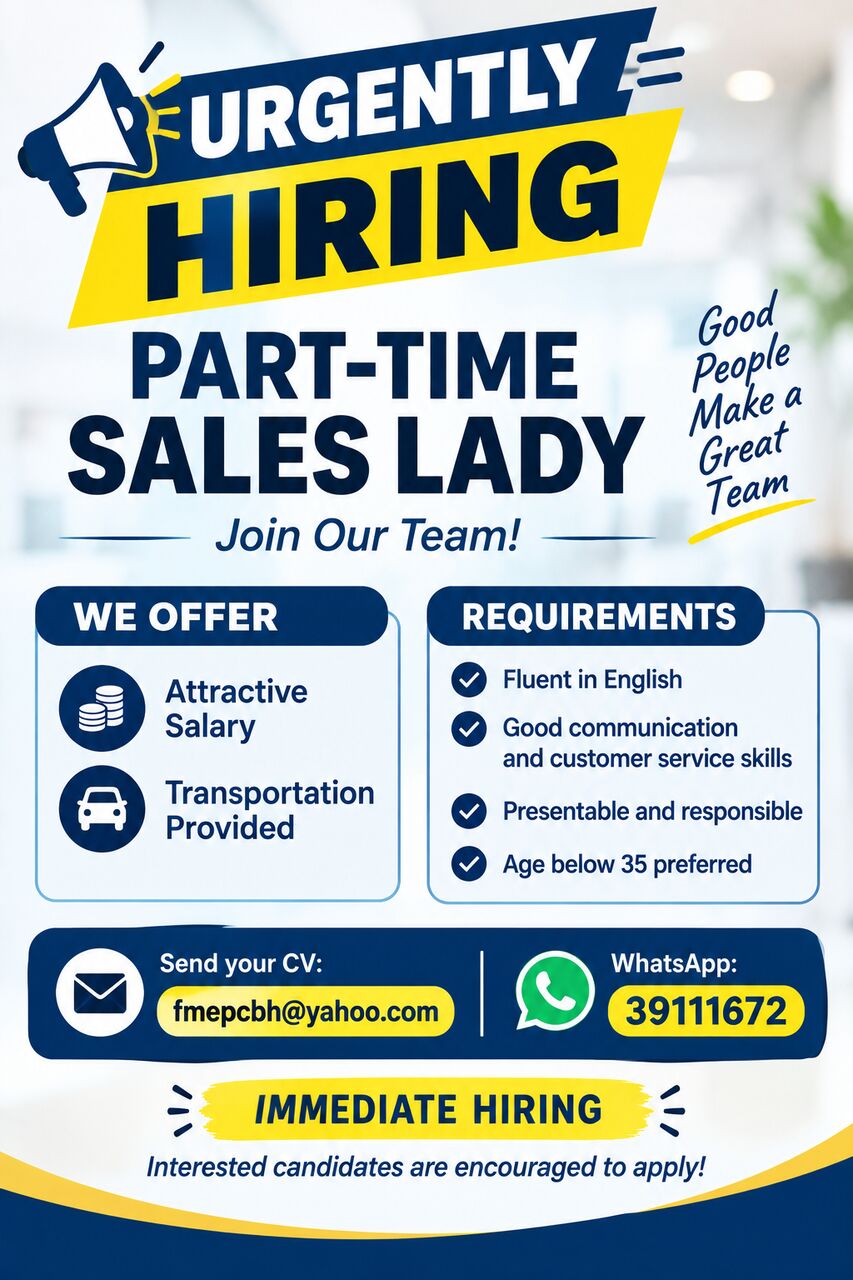 Muharraq, Jobs, Urgently Hiring Part Time Sales Lady