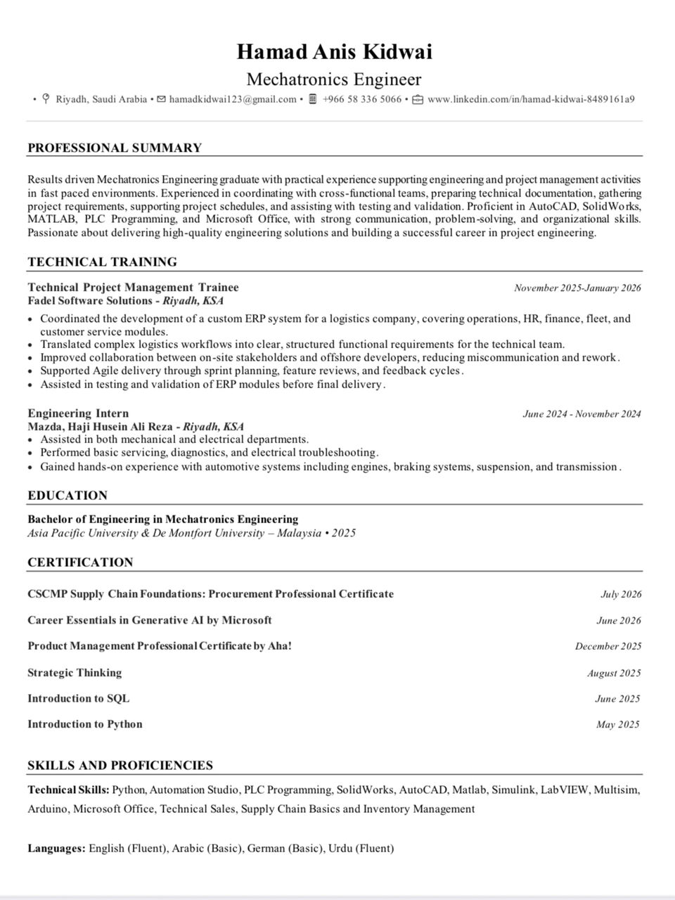 Riyadh, Job Seekers, Engineering Graduate Looking For Job