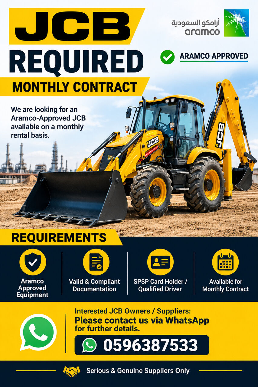 Jubail Industrial City, Jobs, JCB Required