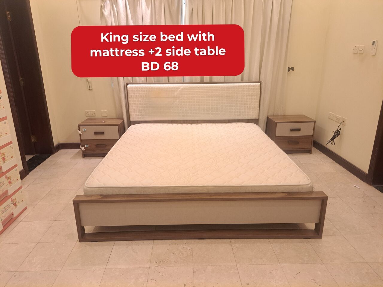 Manama, Furniture, BHD 68,  @@king Size Bed With Mattress +side Table In Good Condition For Sale With Delivery