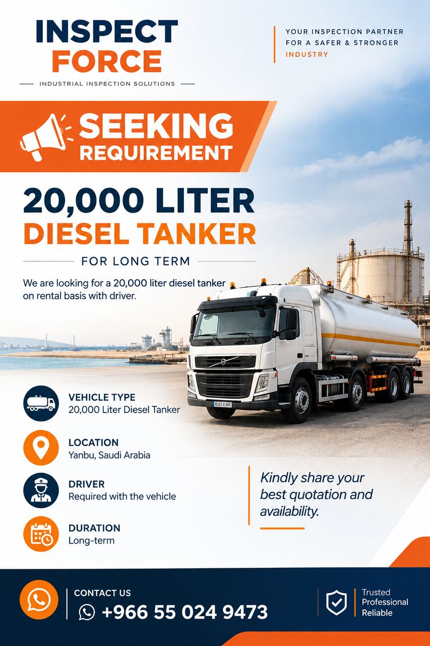 Jubail, Items Wanted, Oil Tanker 20,000 Liter Required