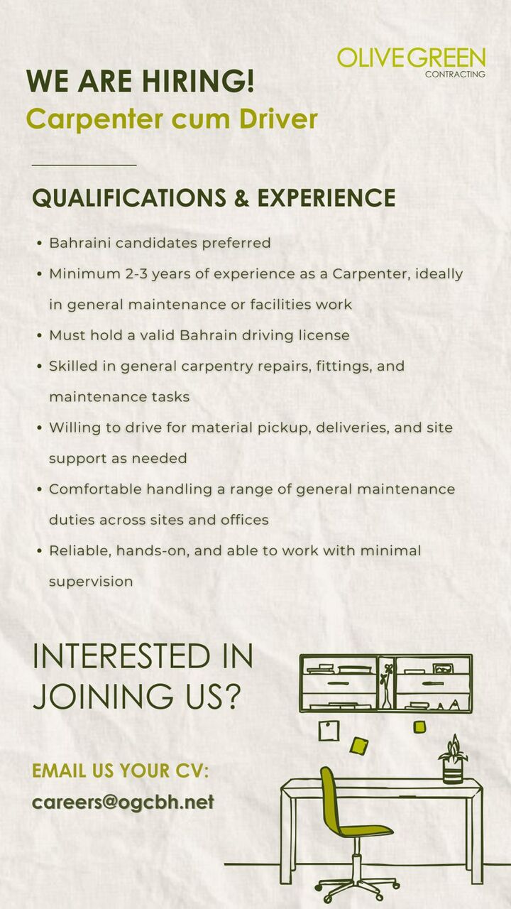 Manama, Jobs, Carpenter Cum Driver Required