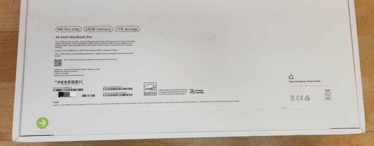 Riyadh, Computers, SAR 10999,  MacBook Pro M5 Pro 14&rdquo; 2026 24GB/1TB CPU:15CORE GPU:16CORE New Box Pack