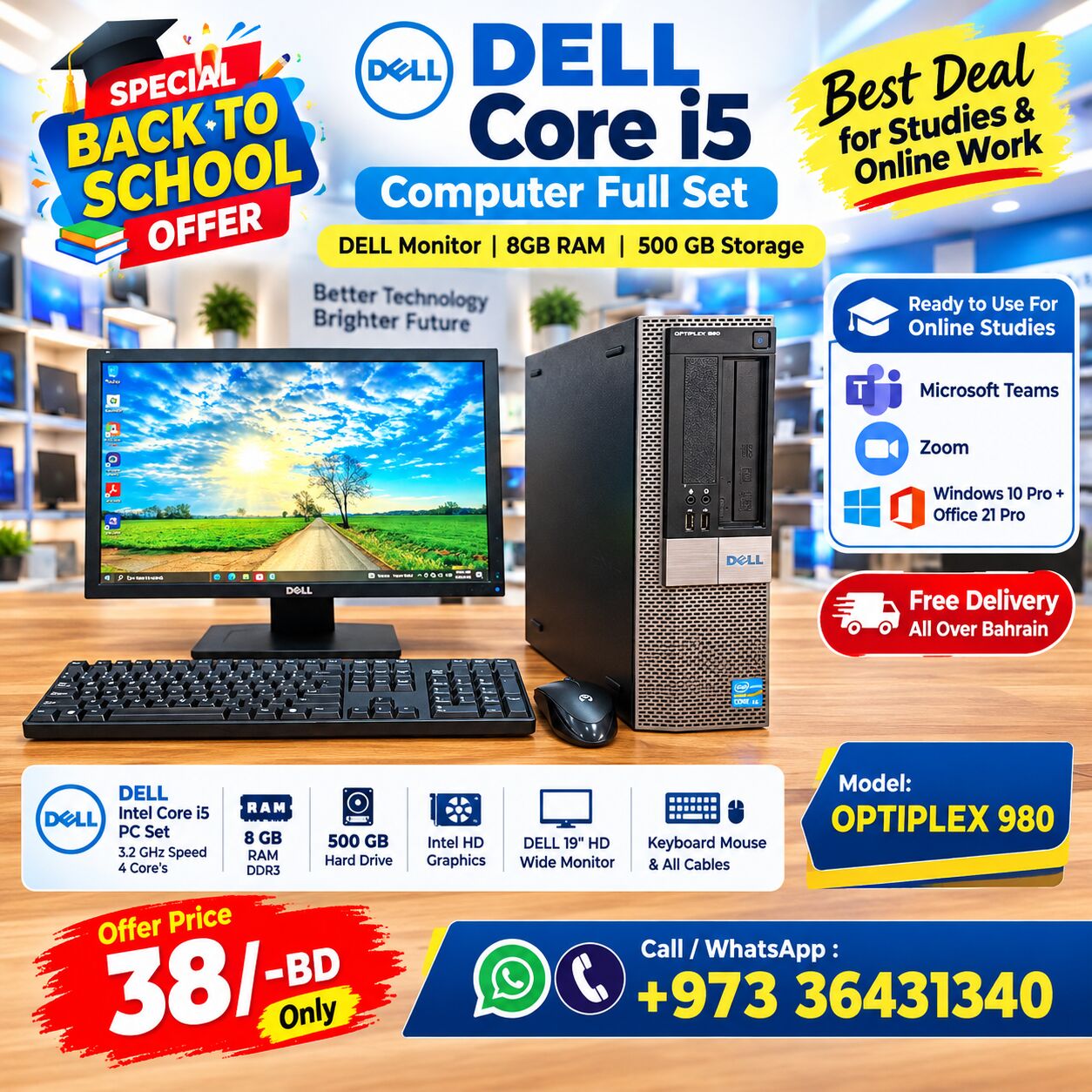 Isa Town, Computers, BHD 38,  DELL Core I5 Computer Full Set With DELL HD Monitor 8GB RAM + 500GB HDD Ready To Use OS 10