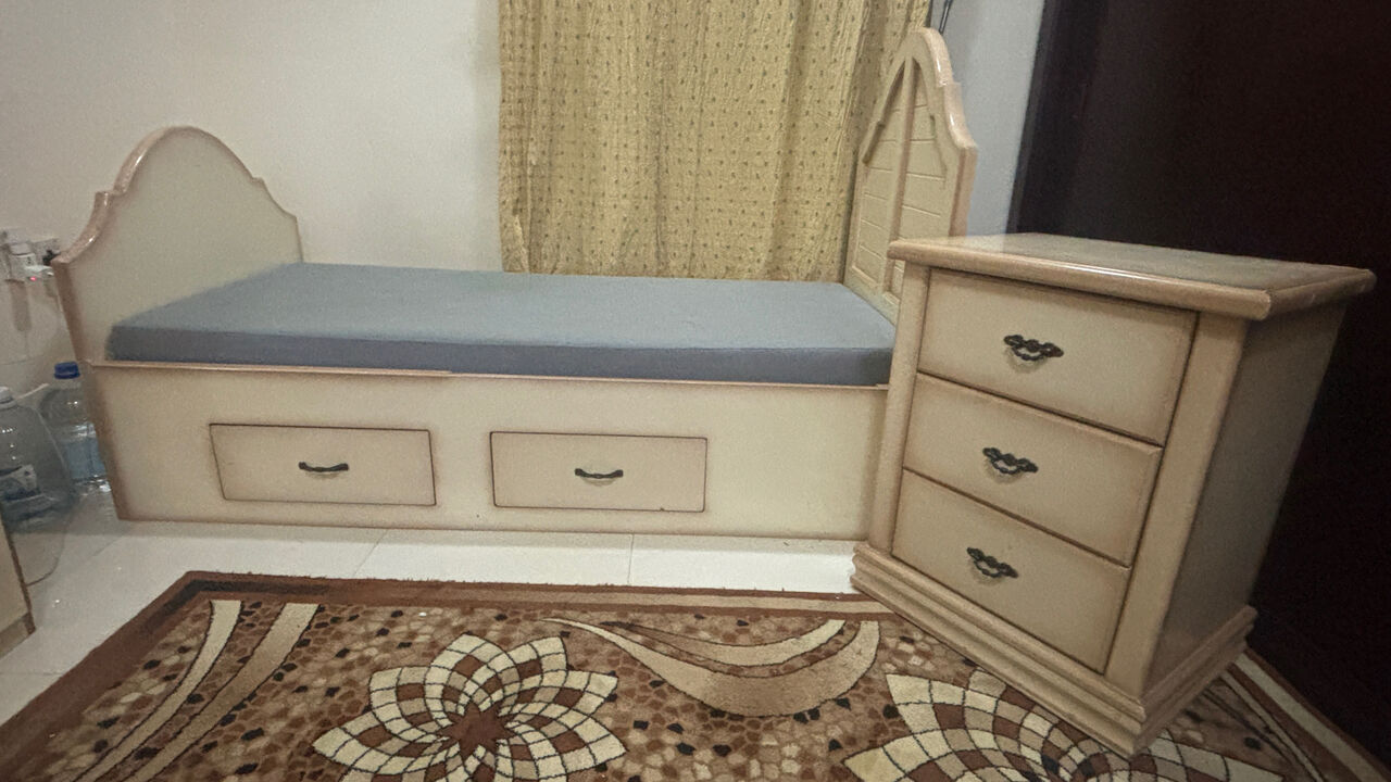 Hoora, Furniture, BHD 10,  Single Bed With Mattress & 3-Drawer Table &ndash; Good Condition