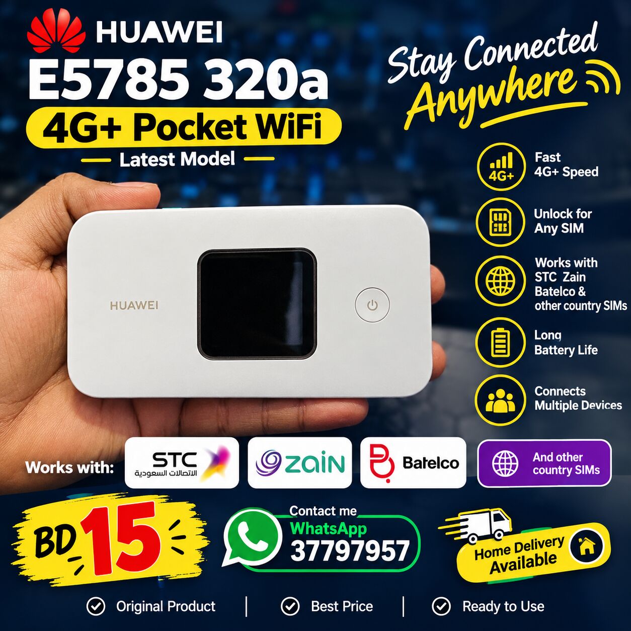 Manama, Mobile Phones, BHD 15,  Huawei E5785-320a 4G+ Pocket Wi-Fi  Latest Model  Unlocked &mdash; Works With Any SIM