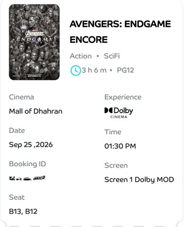 Dammam, Tickets, SAR 180,  🎬 Avengers: Endgame Encore Tickets Available!