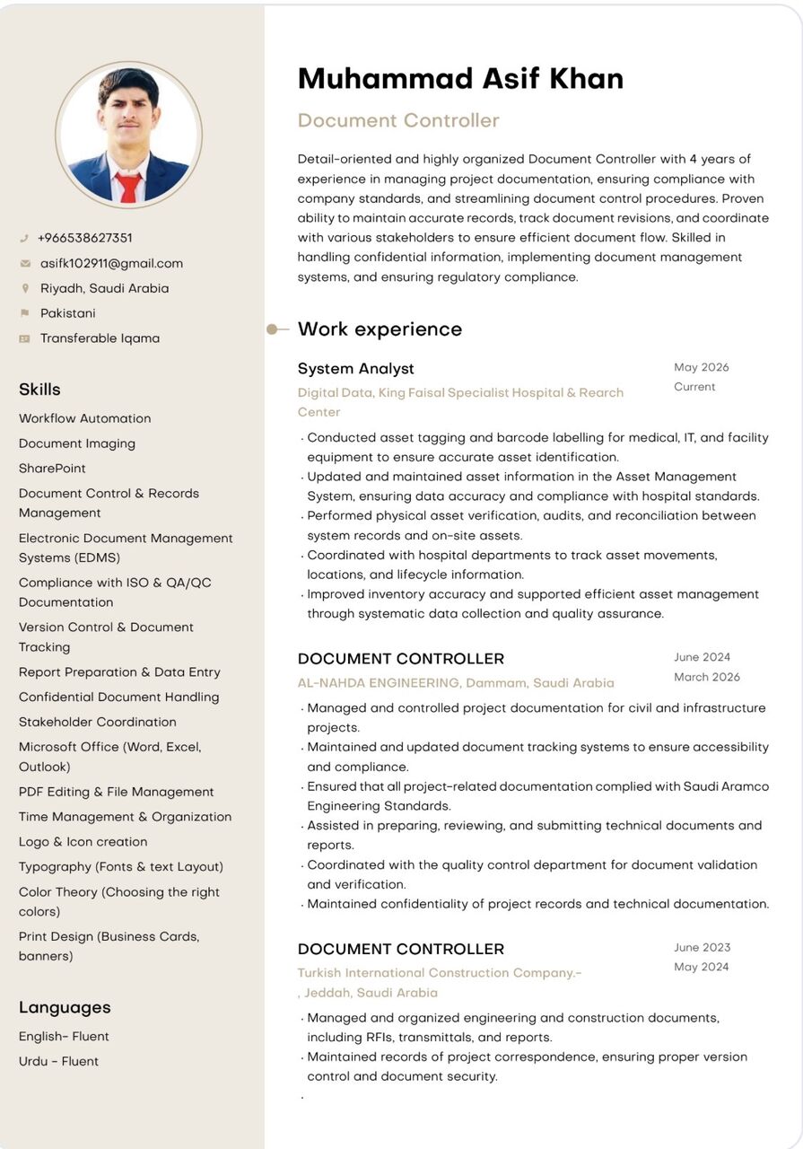Riyadh, Job Seekers, DOCUMENT CONTROLLER