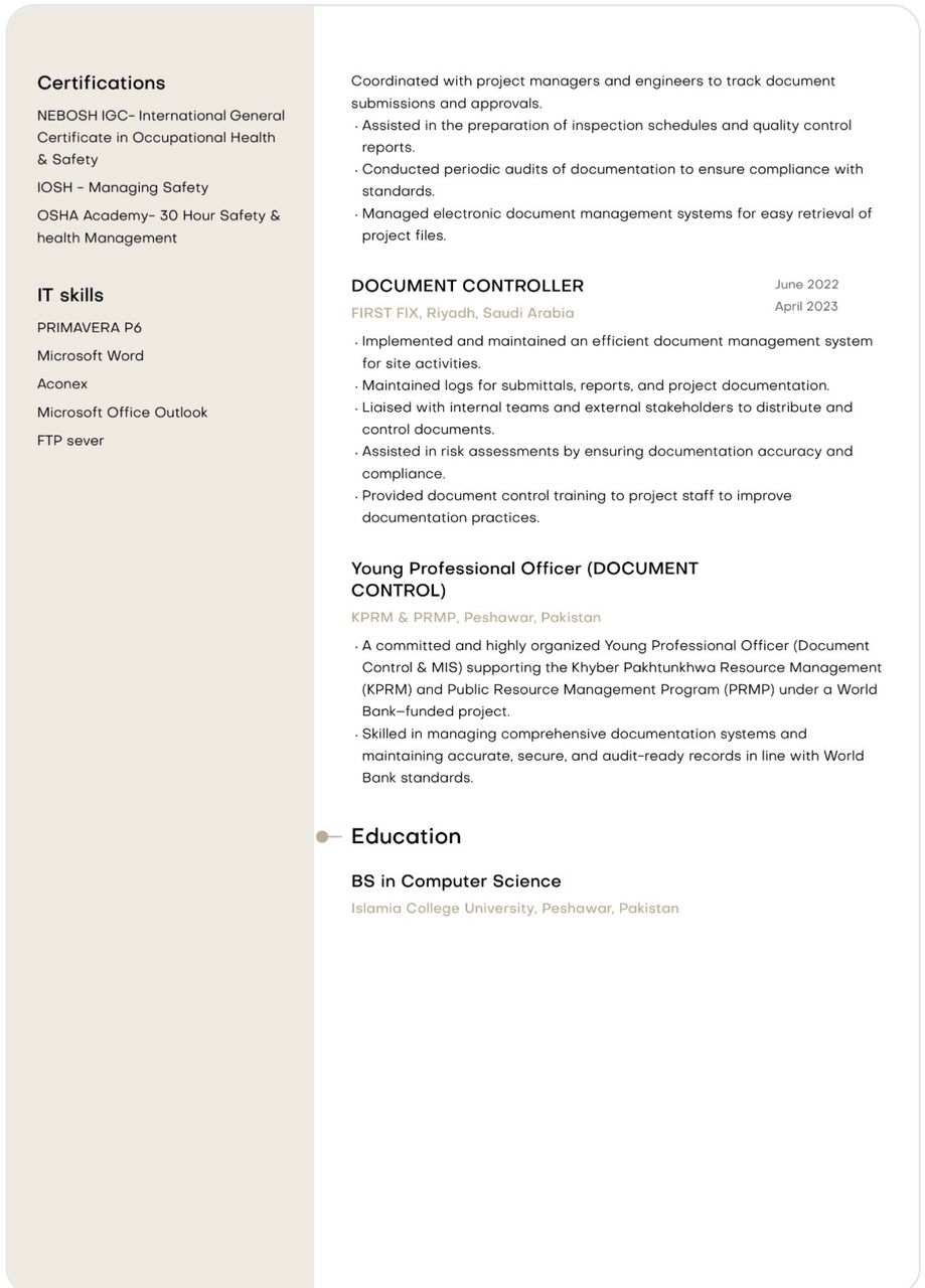 Riyadh, Job Seekers, DOCUMENT CONTROLLER