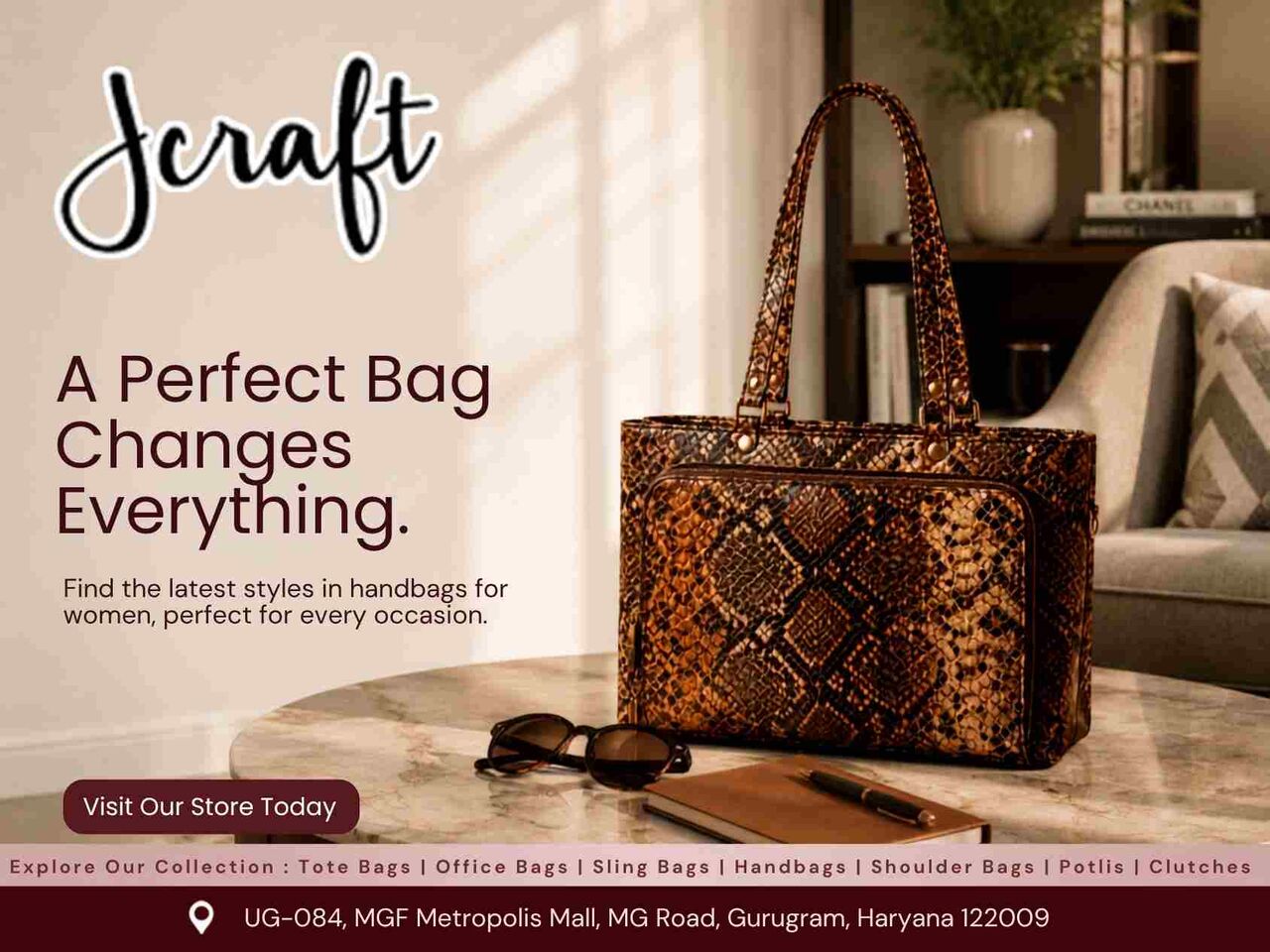 Gurugram, Clothing & Accessories, Bag Shop Near Me For Tote Bag & Office Bag For Women At MGF Gurugram