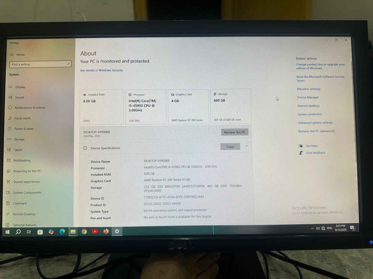 Al Washm, Computers, SAR 600,  Dell I5 Optiplex 3020+LED 19inch , 8GB RAM,256GB SSD, 500GB HDD, AMD 4GB Graphics External