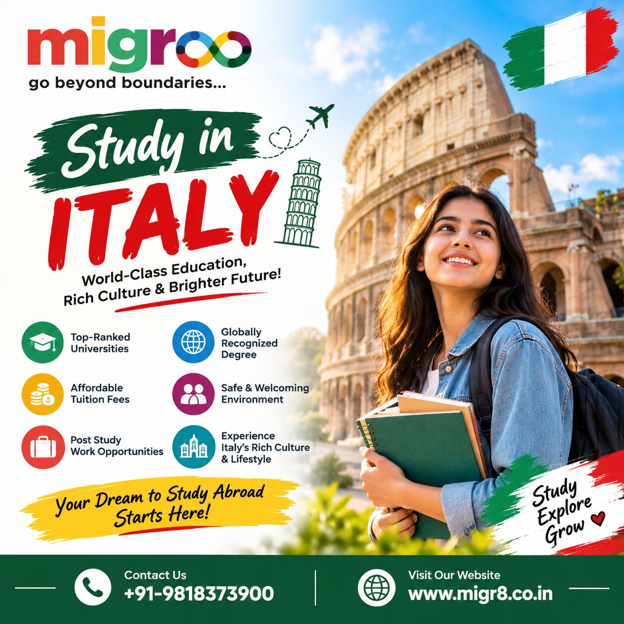 Rohini, Free Items, Study In Italy