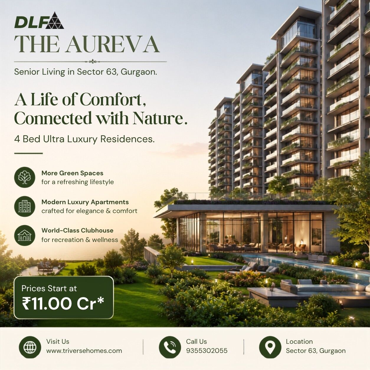 Gurgaon, Real Estate For Sale, INR 110000000,  4 BR,  4200 Sq. Feet,  DLF Aureva Sector 63 Gurgaon &ndash; 4 BHK Luxury Residences