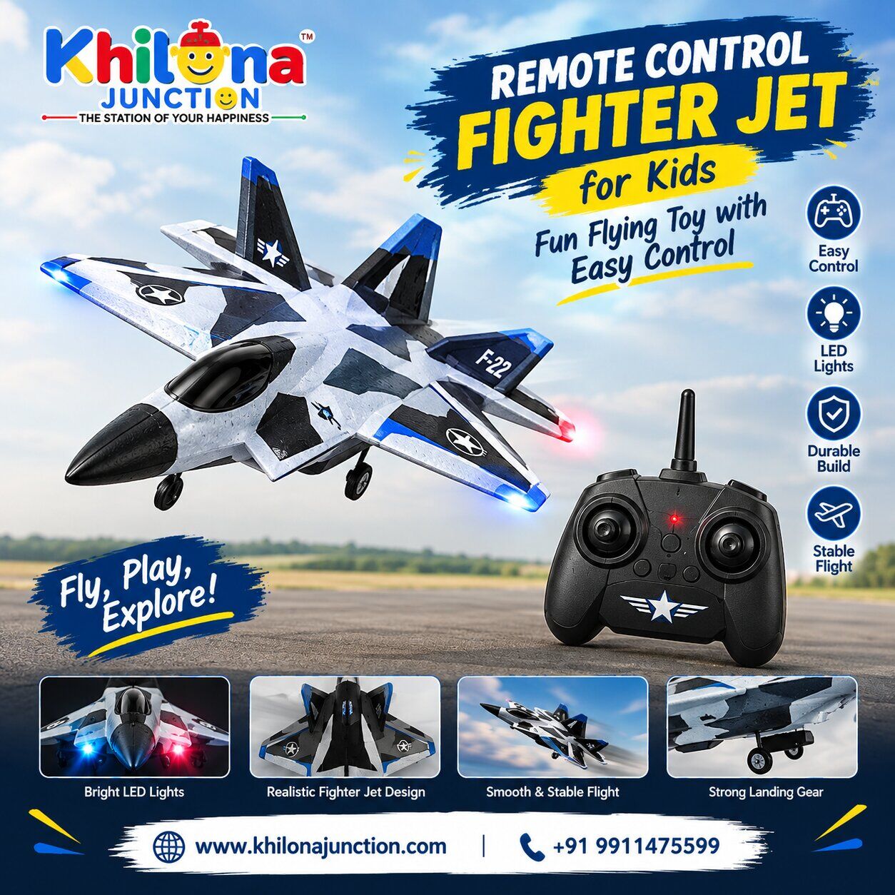 New Delhi, Toys & Games, INR 1274,  Remote Control Fighter Jet For Kids &ndash; Fun Flying Toy With Easy Control