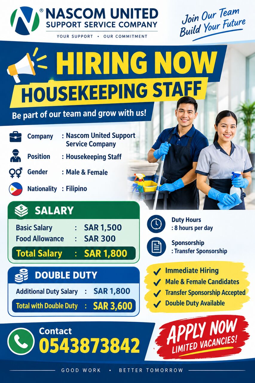 Riyadh, Jobs, House Keeping Staff