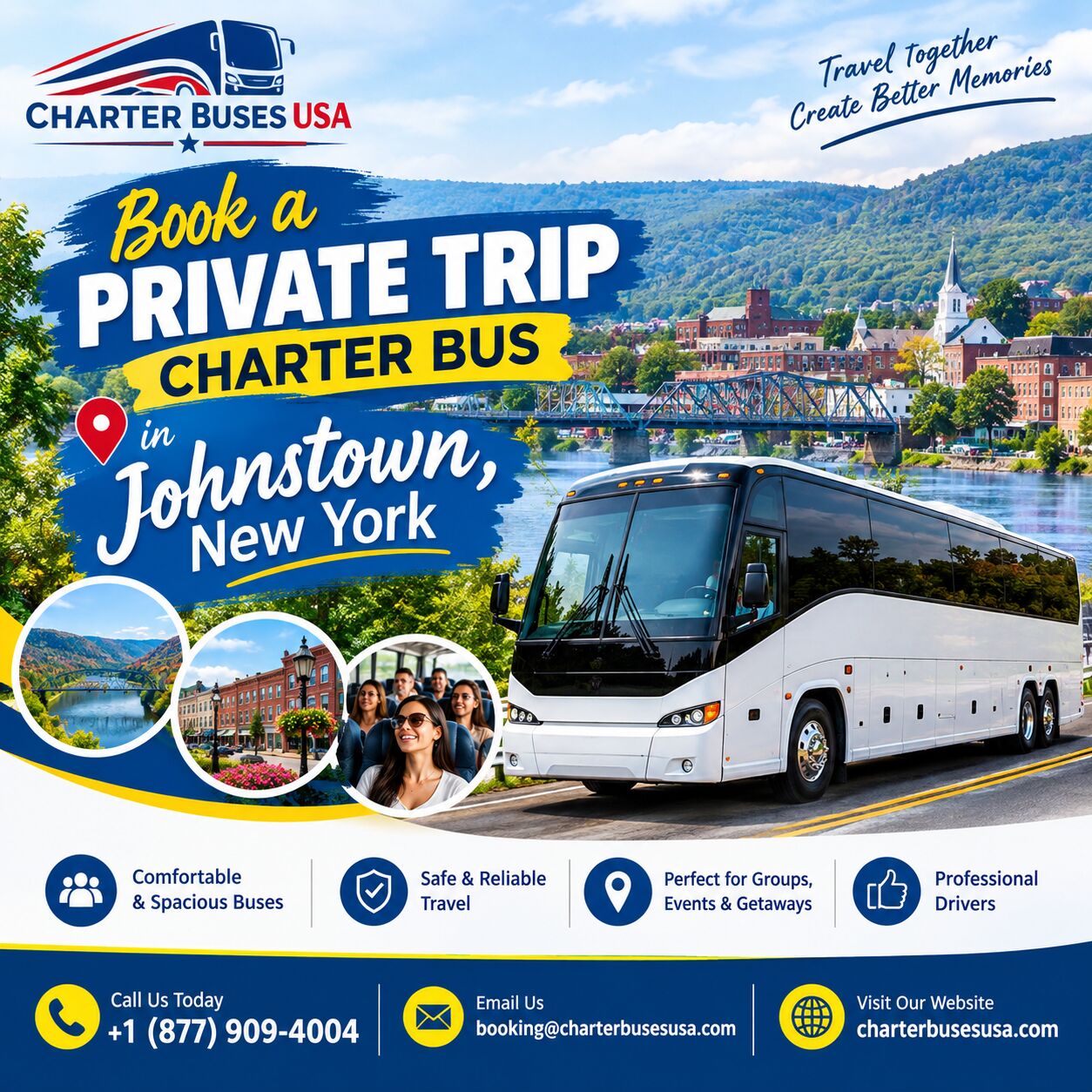 New York, Travel, Reserve A Private Trip Charter Bus In Johnstown, New York