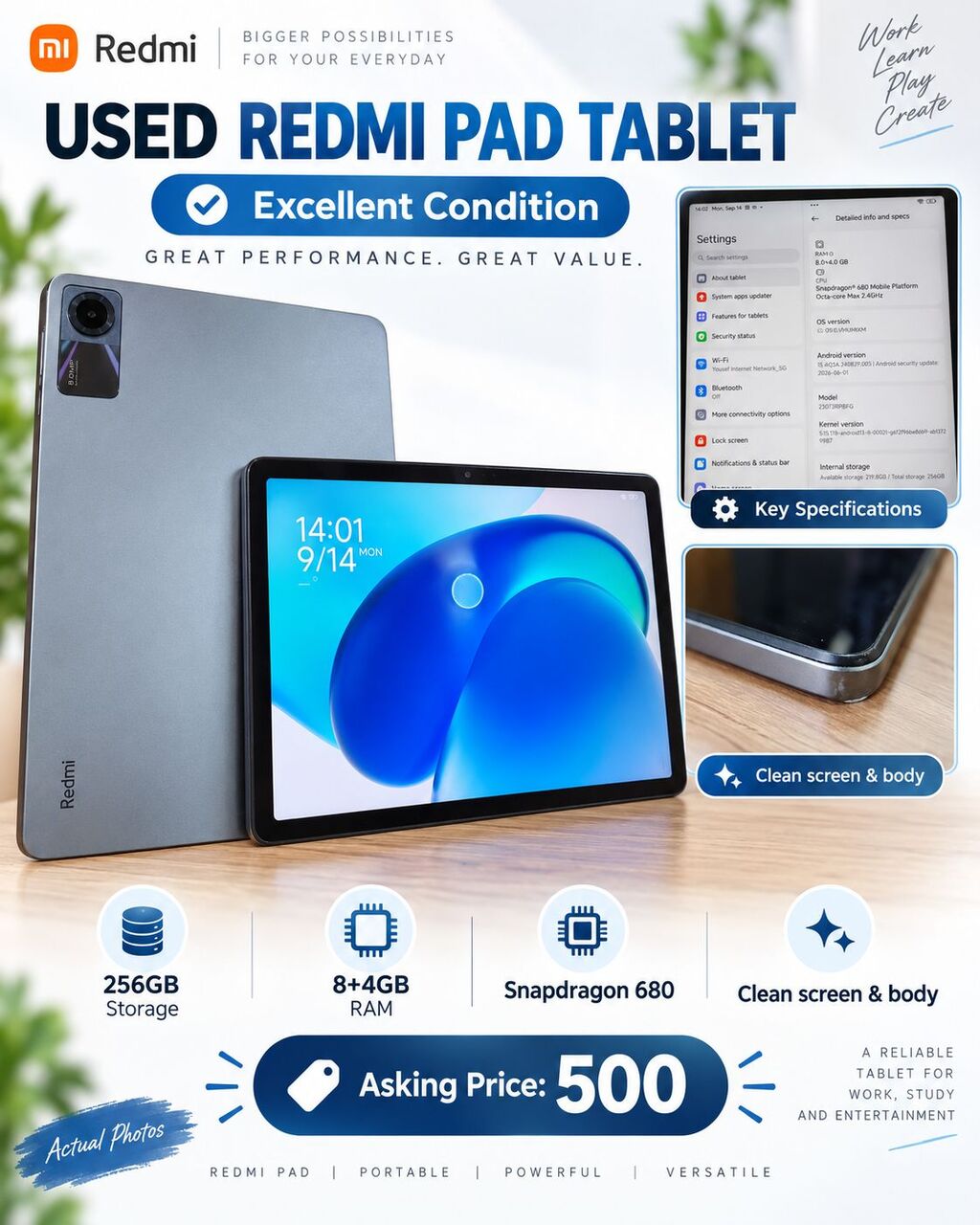 Riyadh, Electronics, SAR 500,  Used Redmi PAD Tablet For Sale