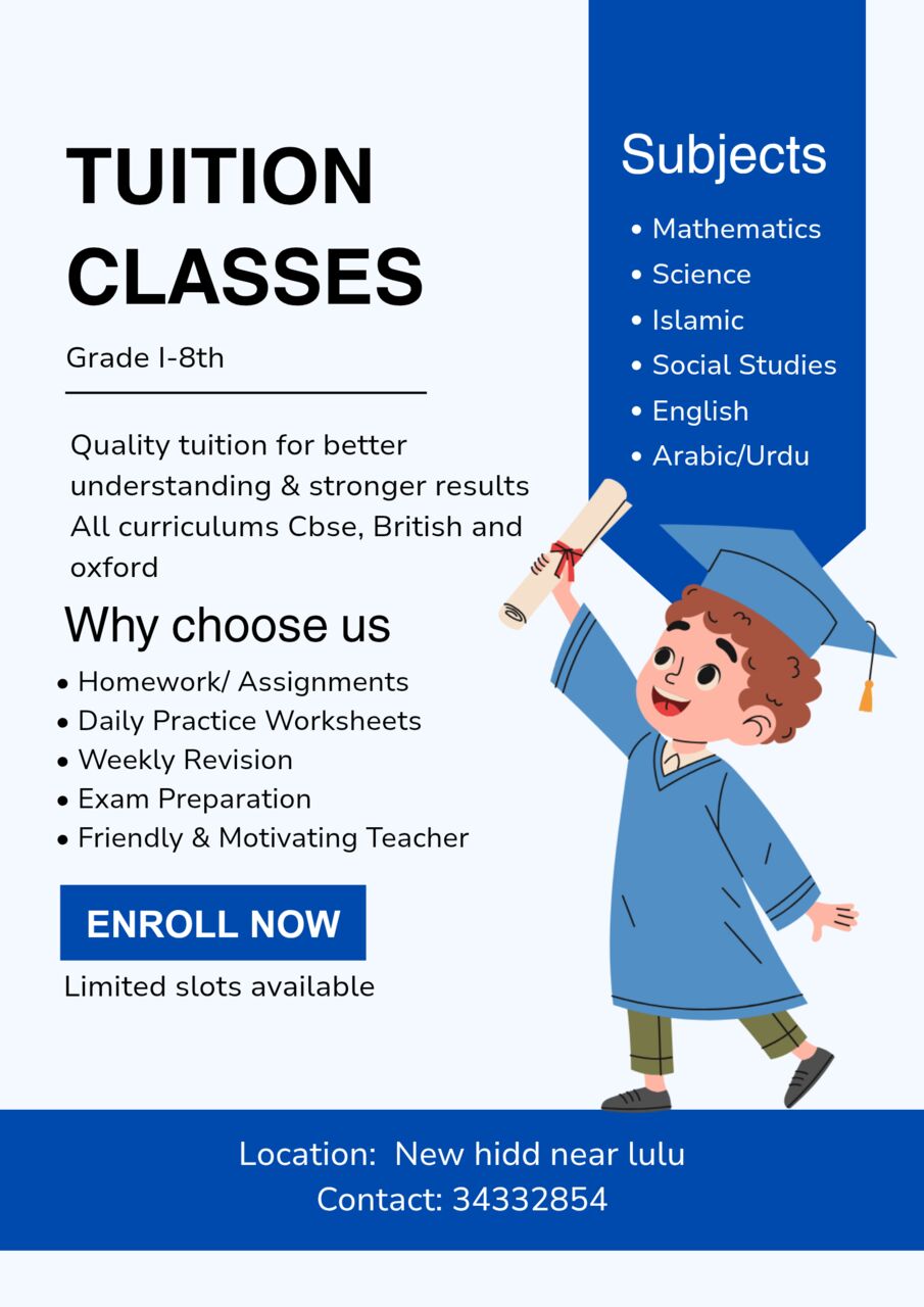 East Riffa, Lessons Offered, Tution Available