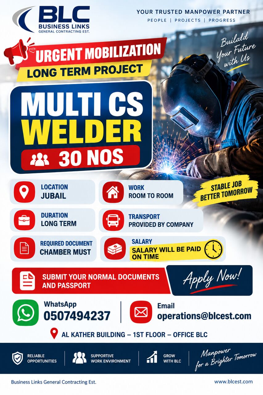 Jubail, Jobs, MULTI CS WELDER-🔥 URGENT – LONG TERM