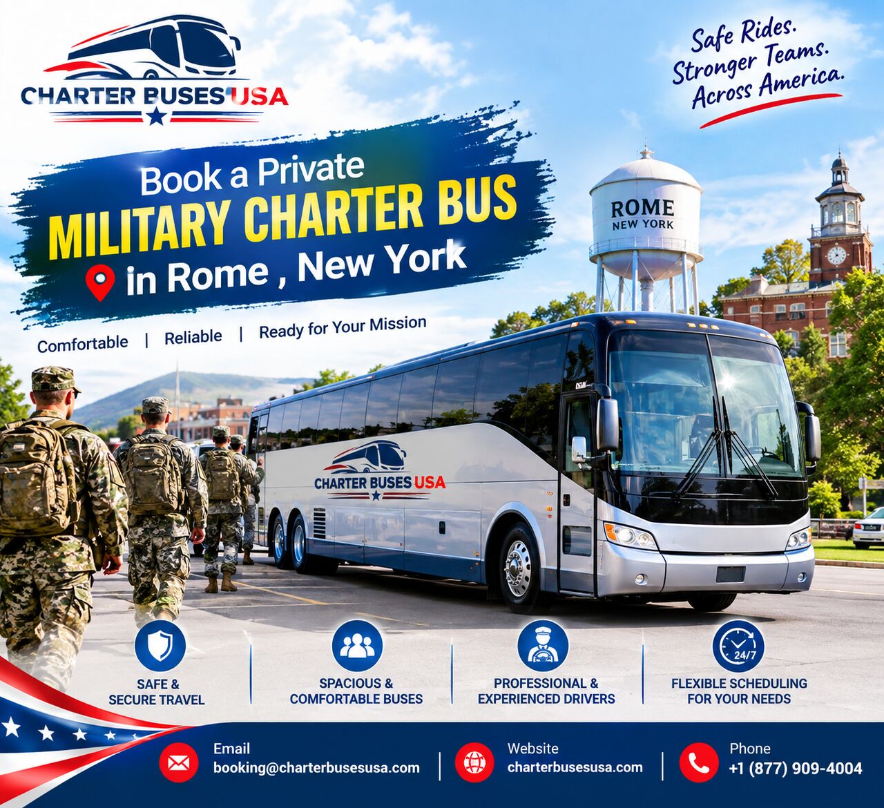 New York, Travel, Book A Private Military Transportation Charter Bus In Rome, New York