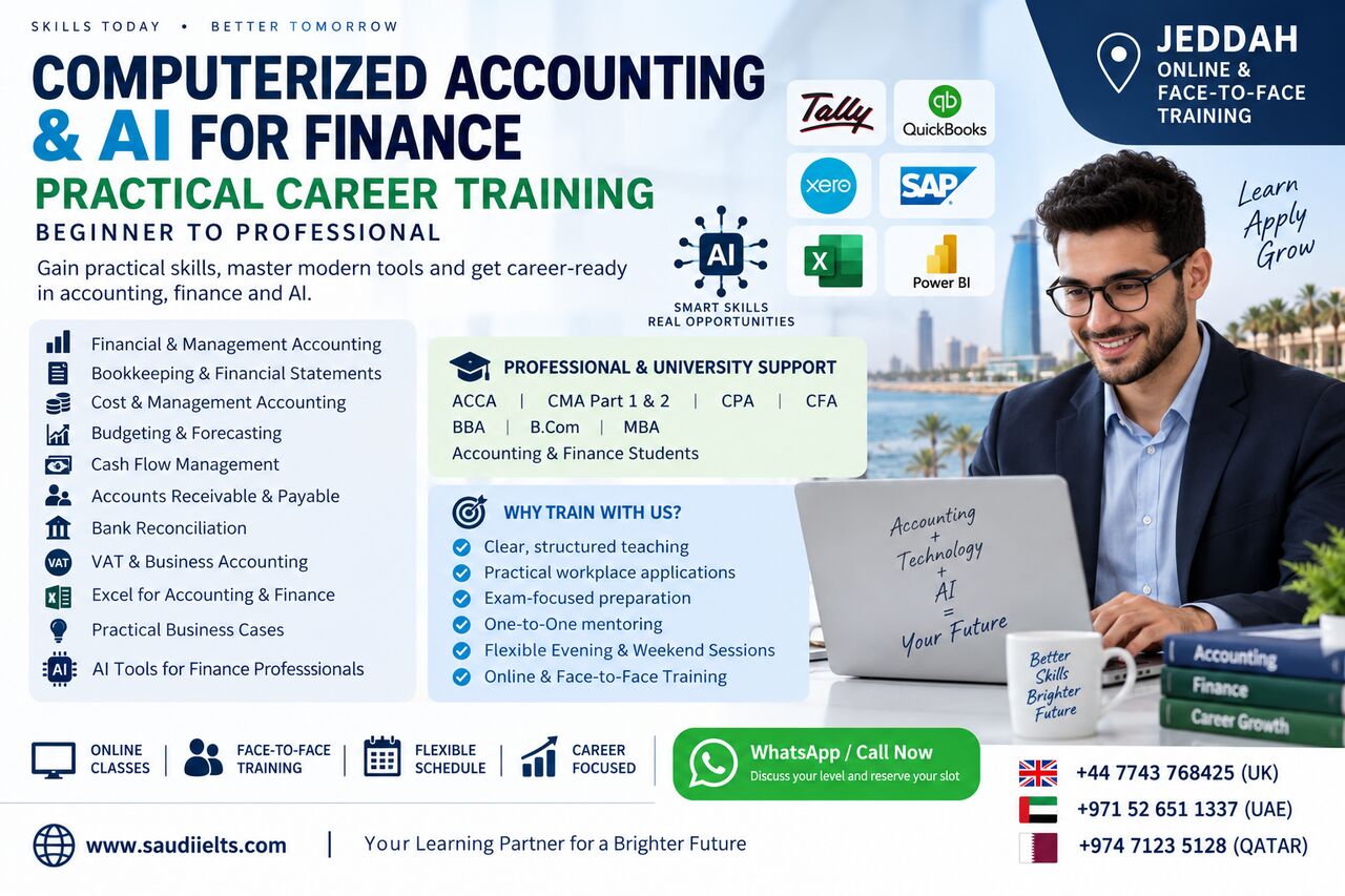 Jeddah, Lessons Offered, Computerized Accounting & AI For Finance | Practical Career Training &ndash; Beginner To Profess