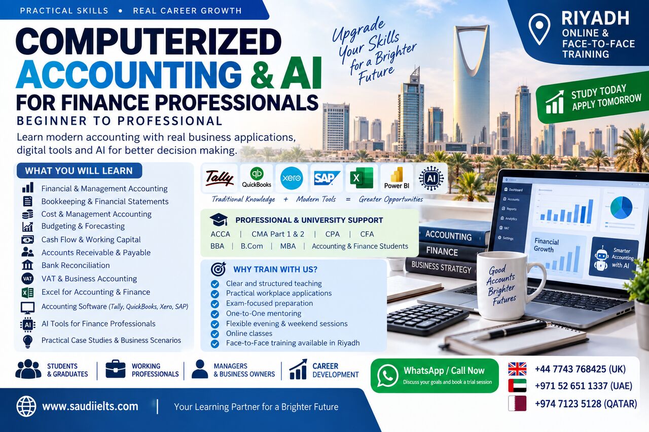 Riyadh, Lessons Offered, Computerized Accounting & AI For Finance | Professional Career Training &ndash; Riyadh