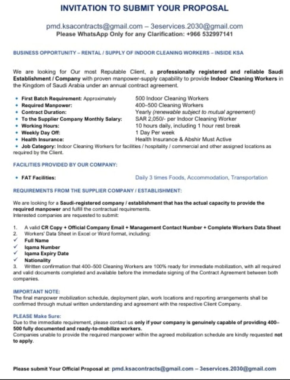 Makkah, Jobs, INDOORS CLEANING WORKERS 450 REQUIRED - SUBMIT YOUR IMMEDIATE PROPOSAL