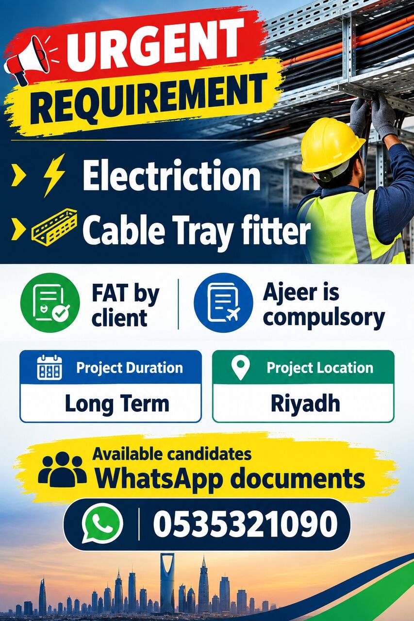 Riyadh, Jobs, Electriction And Cable Tray Fitter