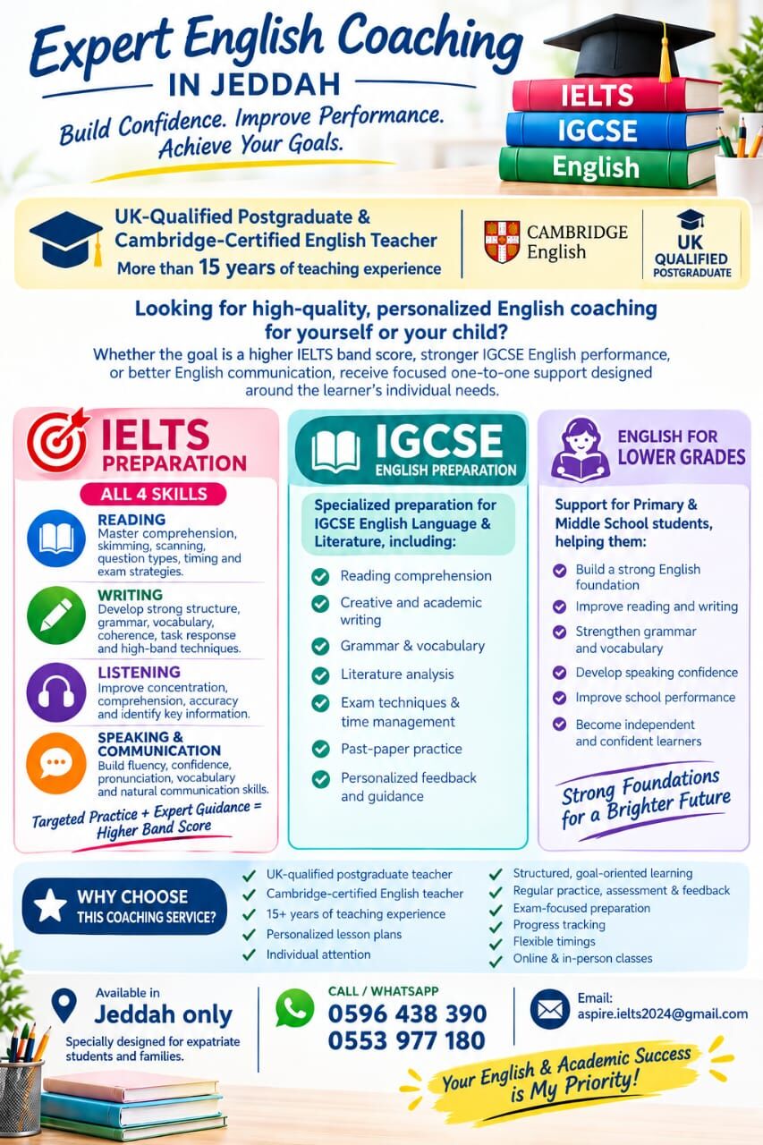 Jeddah, Lessons Offered, English Coaching Classes