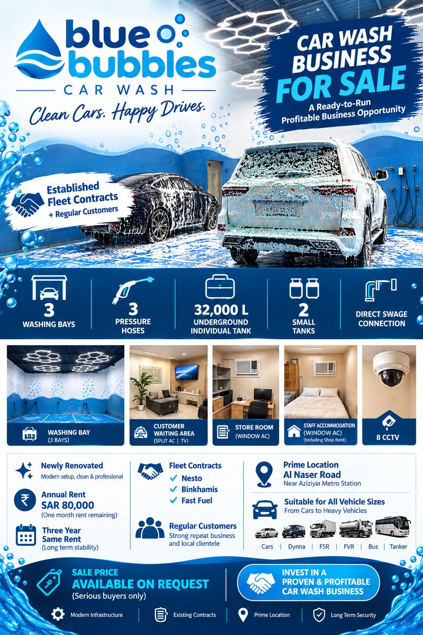 Riyadh, Shops, 100 Sq. Meter,  Car Wash Business For Sale