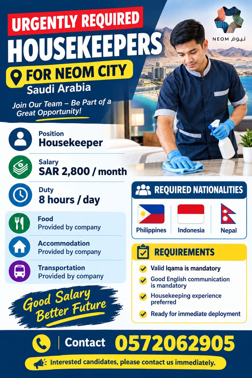 Riyadh, Jobs, IMMEDIATE HIRING &ndash; HOUSEKEEPERS Philippines & Indonesia Nationality ONLY