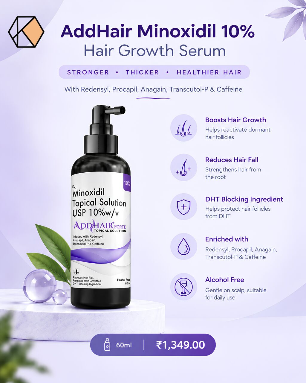 Ahmedabad, Health & Beauty Items, INR 1349,  Boost Your Hair Growth Even More With AddHair Minoxidil 10% Hair Serum