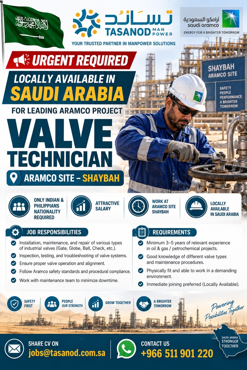 Riyadh, Jobs, Valve Technician