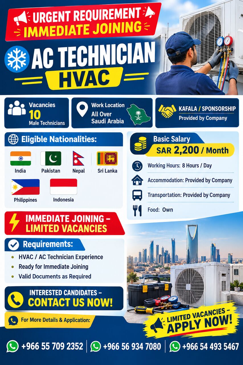 Riyadh, Jobs, 🚨 URGENT REQUIREMENT – IMMEDIATE JOINING 🚨