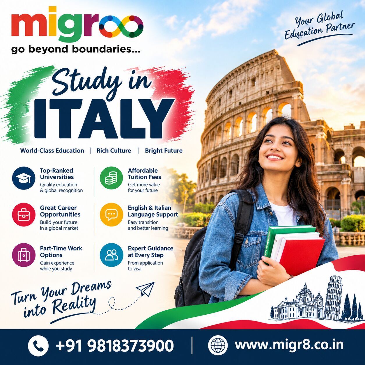 Rohini, Free Items, Study In Italy