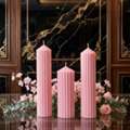 INR 799,  Pink Ribbed Pillar Candle For Home Décor | Derben Clove