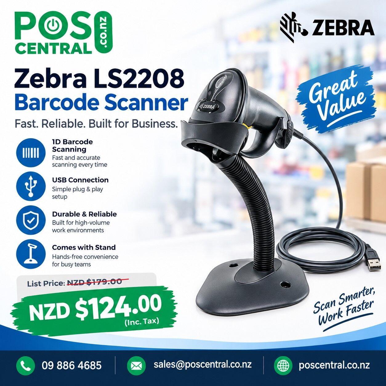 Auckland, Computers, NZD 124,  Zebra LS2208 Barcode Scanner &ndash; Fast & Reliable Scanning For NZ Businesses