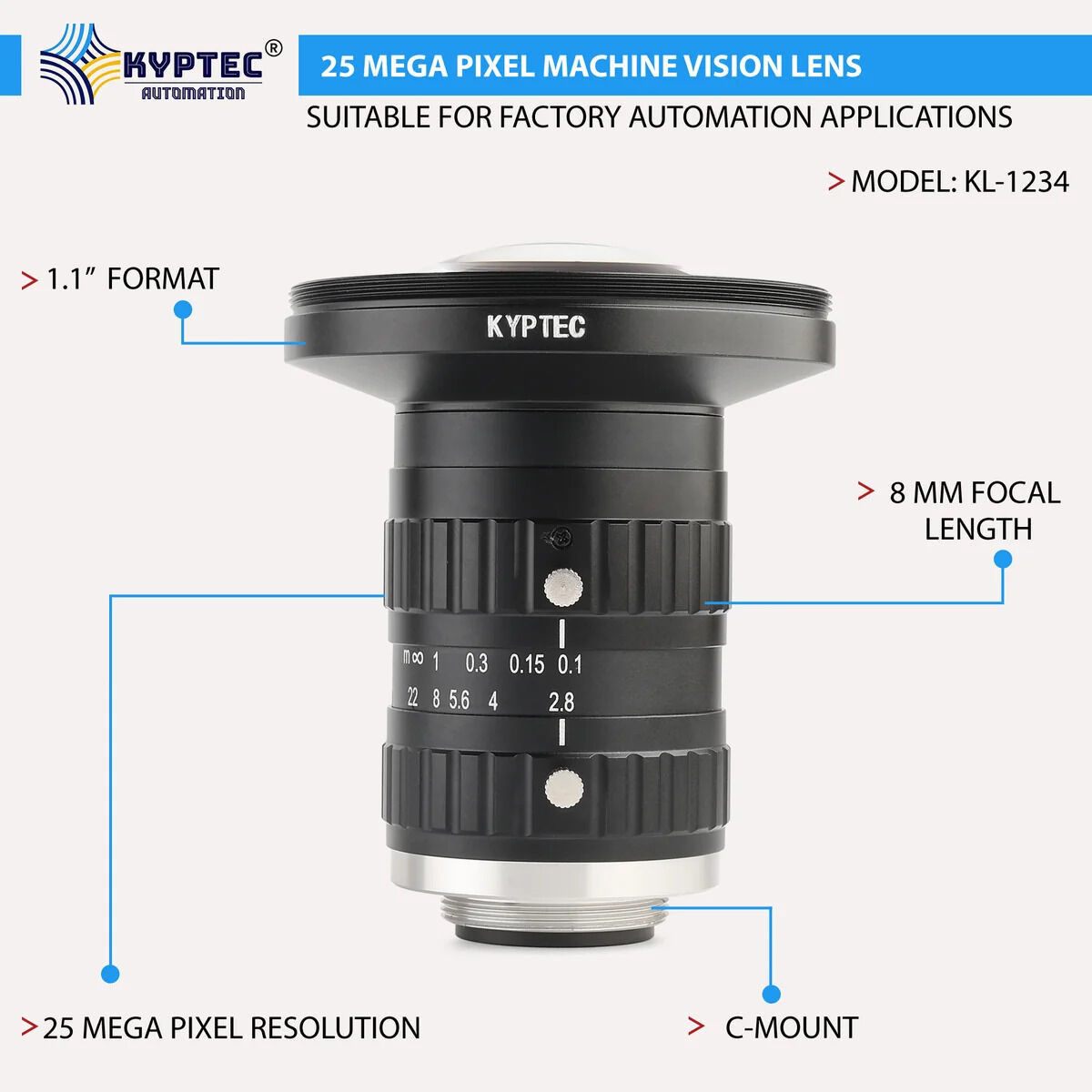 New Delhi, Electronics, INR 15995,  8 MM 25 MP High-Resolution Machine Vision Lens For Large-Format C-Mount Cameras