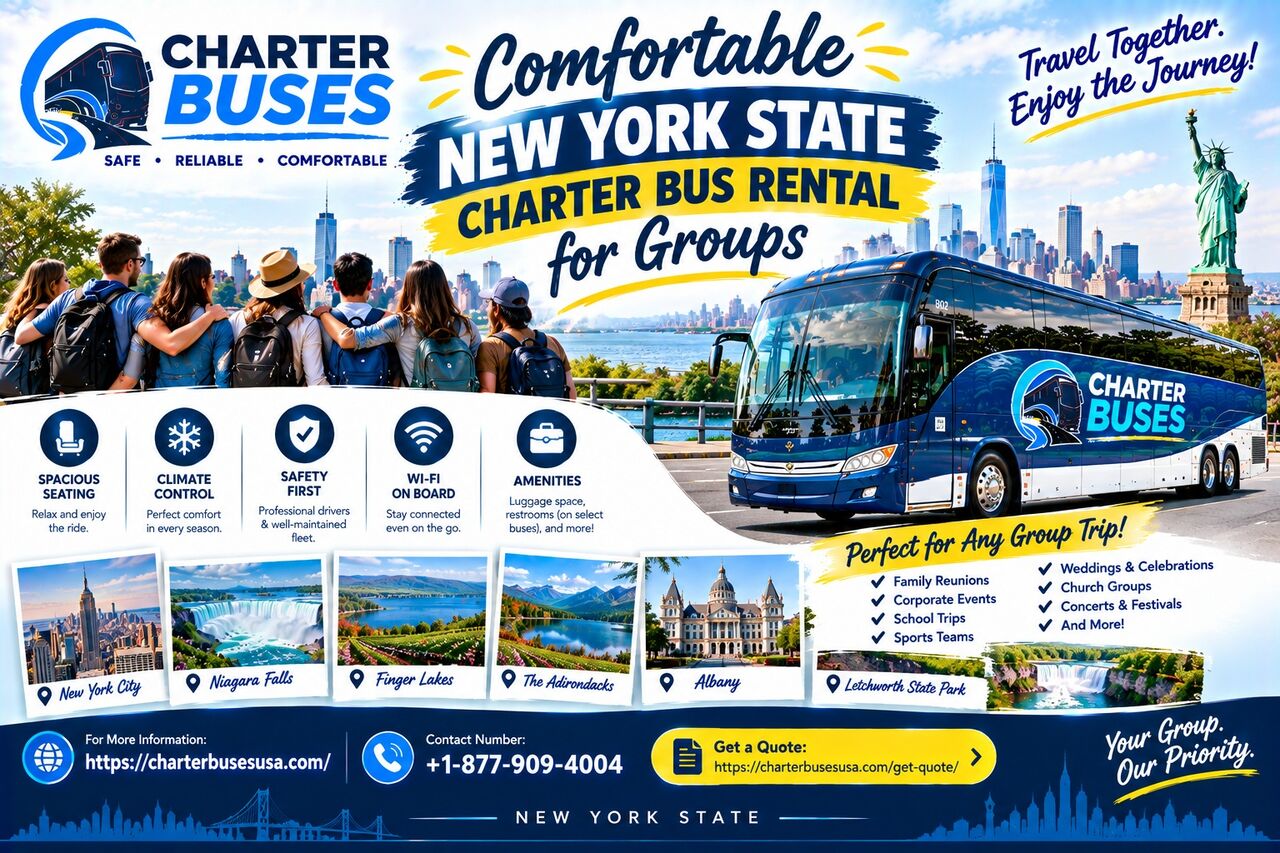 New York, Travel, Comfortable New York State Charter Bus Rental For Groups