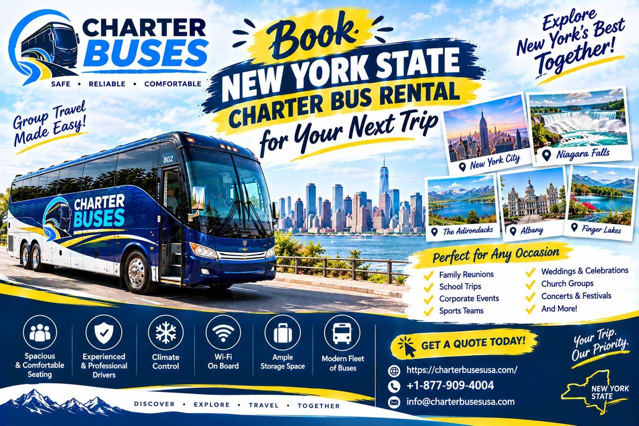 New York, Travel, Book New York State Charter Bus Rental For Your Next Trip